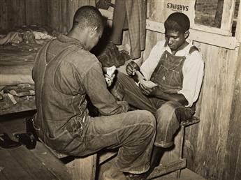 RUSSELL LEE (1903-1986) Game of cards, bunkhouse of strawberry pickers near Hammond, Louisiana * Gathering Lettuce, Yuma County, Arizon